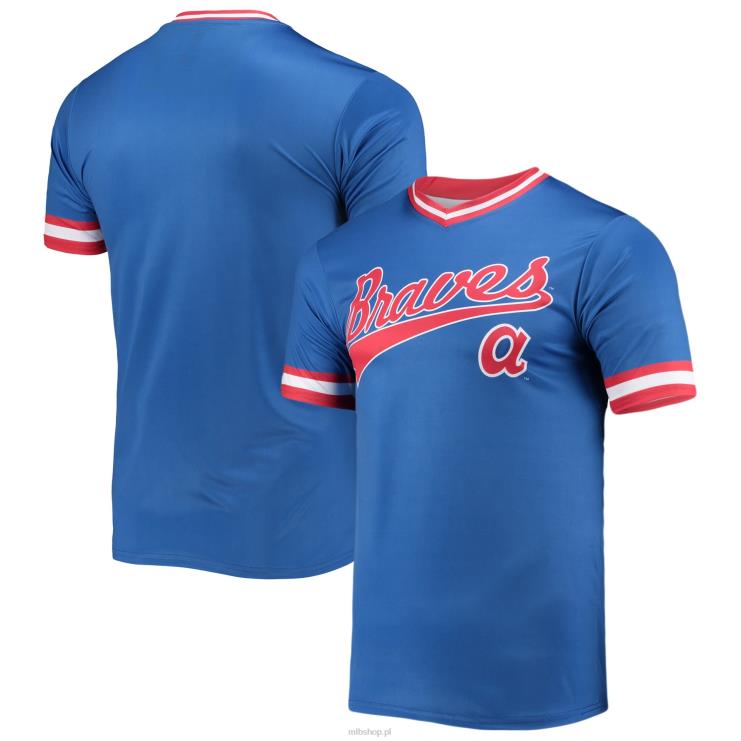 koszulka z dekoltem w szpic w kolorze drużyny Atlanta Braves Stitches Royal/Red Cooperstown Collection mężczyźni 0J02V848 MLB Jerseys