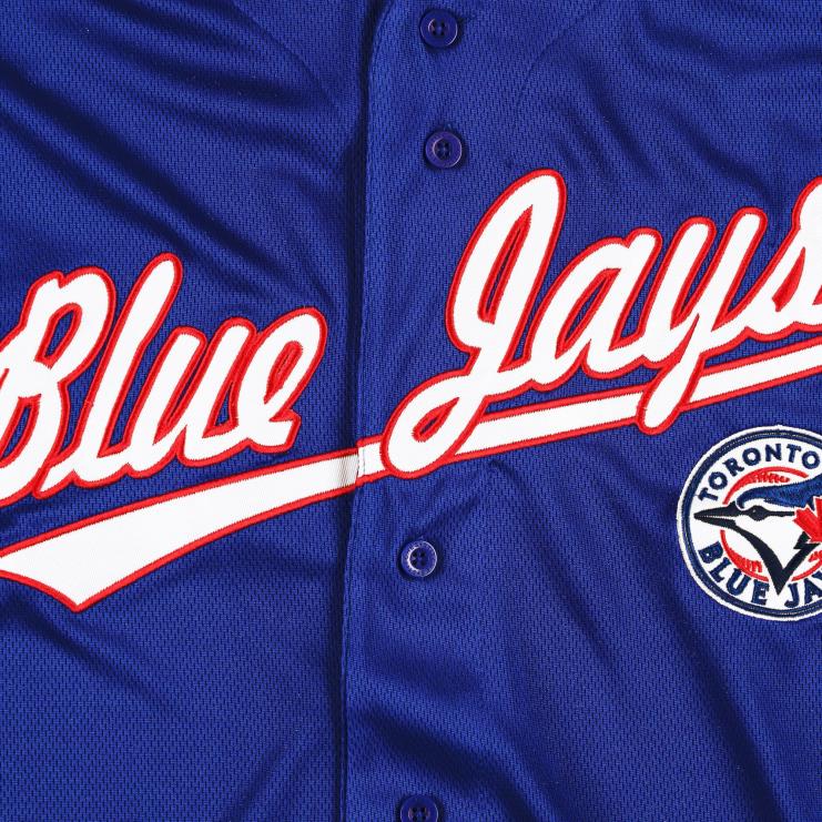 zapinana na guziki replika raglanowej koszulki toronto blue jays z przeszyciami królewskimi mężczyźni 0J02V1236 MLB Jerseys