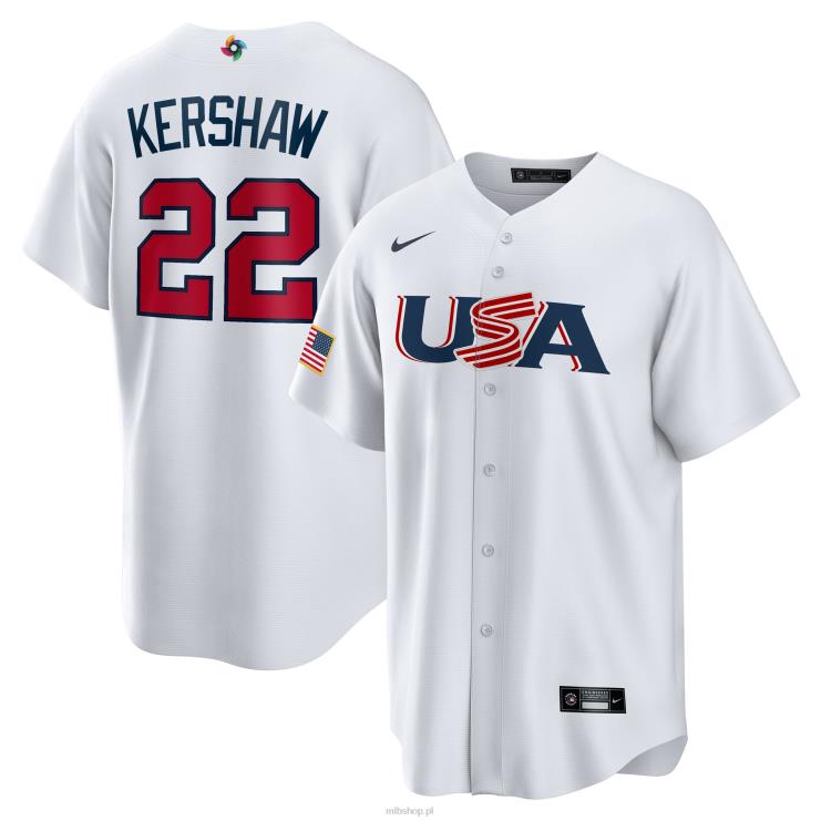 USA Baseball Clayton Kershaw Nike Biała replika klasycznej koszulki World Baseball 2023 mężczyźni 0J02V1044 MLB Jerseys