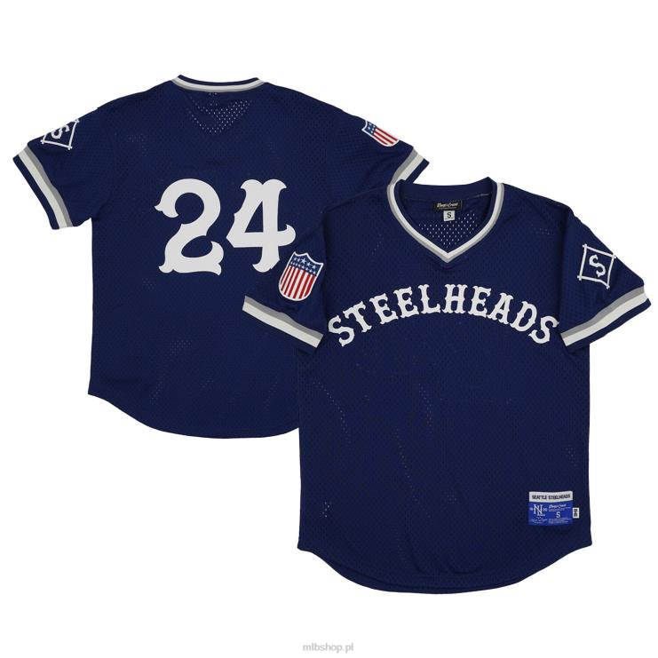 Seattle Steelheads #24 Rings & Crwns granatowa replika koszulki z dekoltem w szpic mężczyźni 0J02V1535 MLB Jerseys
