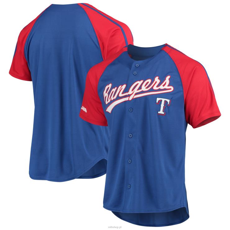 texas rangers szyje królewską, zapinaną na guziki replikę raglanowej koszulki mężczyźni 0J02V896 MLB Jerseys