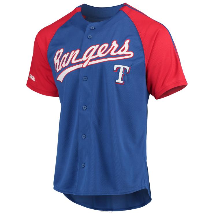 texas rangers szyje królewską, zapinaną na guziki replikę raglanowej koszulki mężczyźni 0J02V896 MLB Jerseys