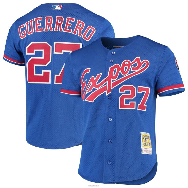 montreal expos vladimir guerrero mitchell & ness kolekcja royal cooperstown siatkowa koszulka do ćwiczeń mrugnięcia zapinana na guziki mężczyźni 0J02V632 MLB Jerseys