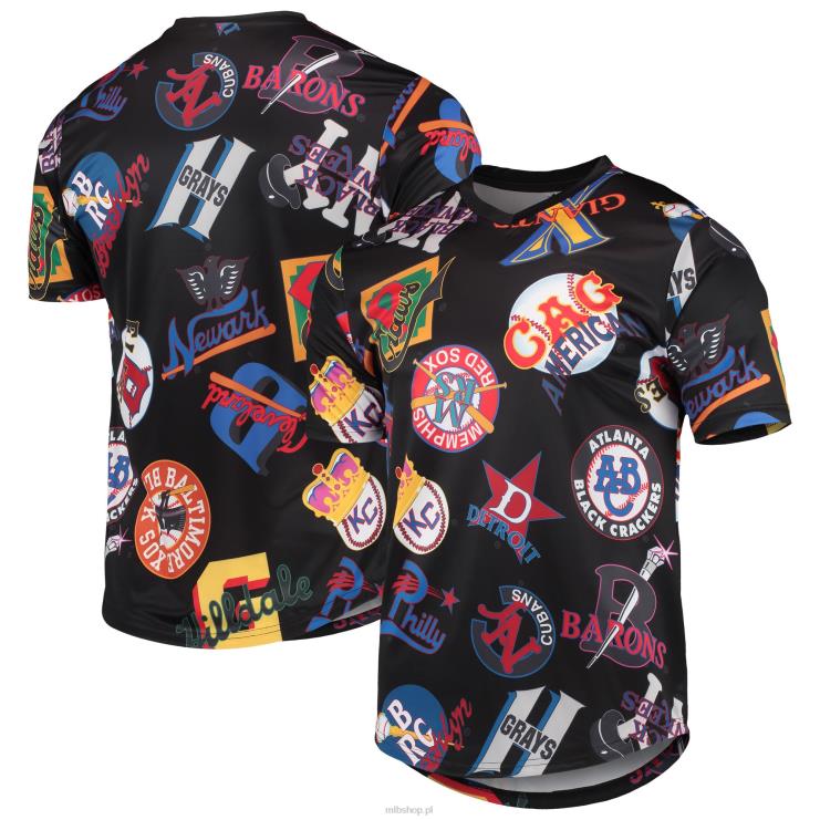 Czarna koszulka z logo drużyny Negro League z przeszyciami baseballowymi mężczyźni 0J02V1334 MLB Jerseys