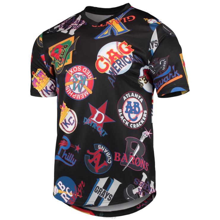 Czarna koszulka z logo drużyny Negro League z przeszyciami baseballowymi mężczyźni 0J02V1334 MLB Jerseys