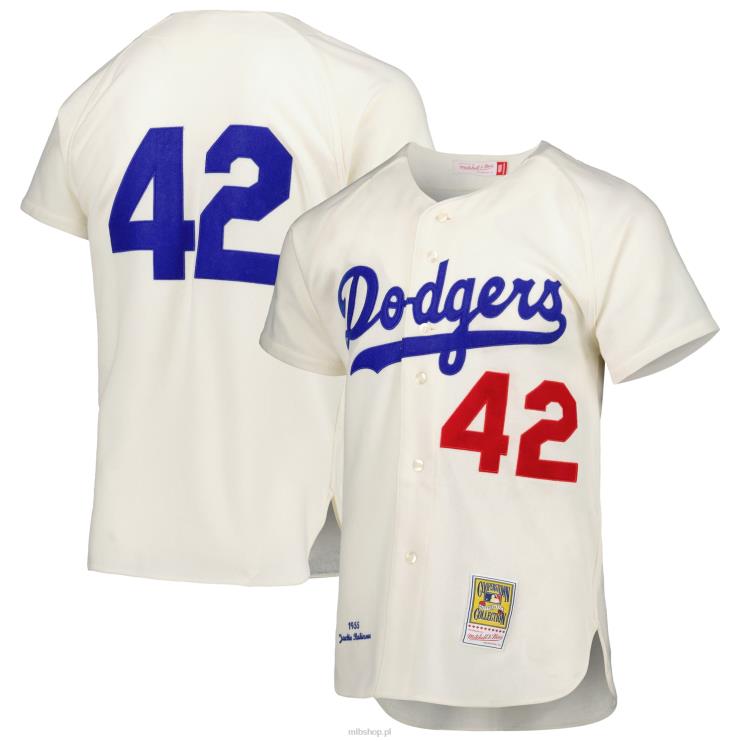 brooklyn dodgers jackie robinson mitchell & ness krem ​​1955 kolekcja cooperstown autentyczna koszulka mężczyźni 0J02V1404 MLB Jerseys