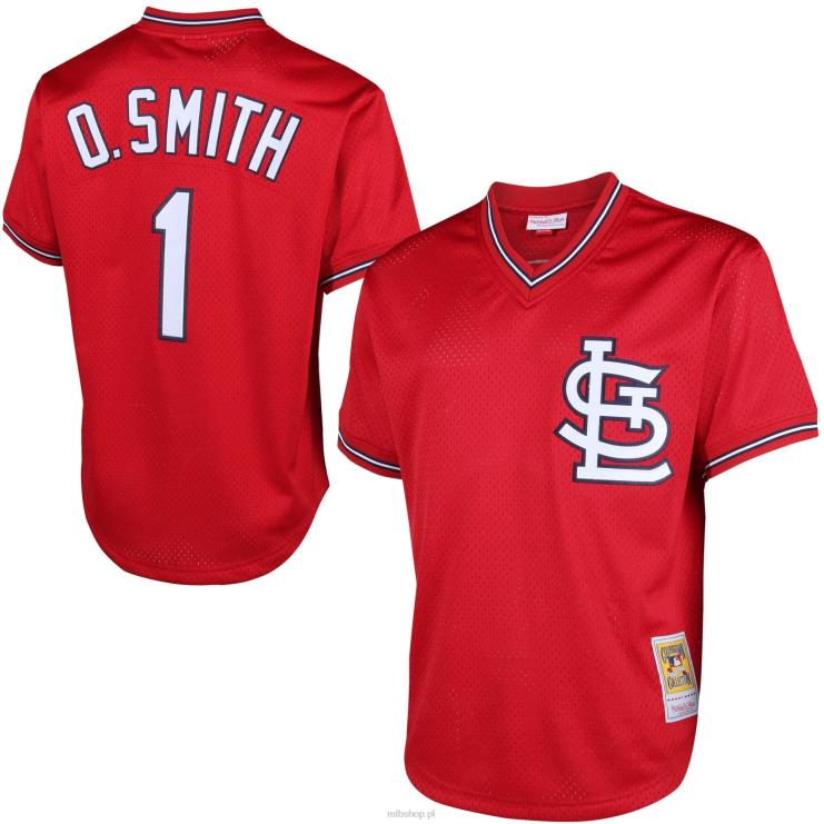 ul. louis cardinals ozzie smith mitchell & ness czerwona koszulka treningowa z siateczki cooperstown mężczyźni 0J02V987 MLB Jerseys