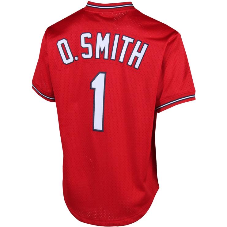 ul. louis cardinals ozzie smith mitchell & ness czerwona koszulka treningowa z siateczki cooperstown mężczyźni 0J02V987 MLB Jerseys